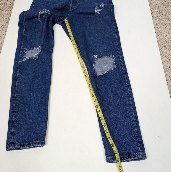 Levi's 501 Button Fly Dark Wash Destroyed High Rise Skinny Jeans - Picture 7 of 10